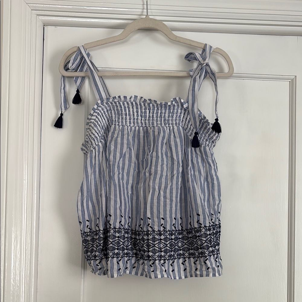 Old Navy Blue and White Smocked Tank Top